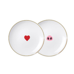 set of 2 starter plates (heart and pig nose emoji)