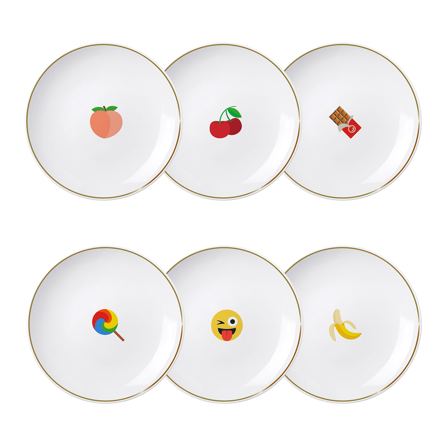 sert of 6 dessert plates with emoji