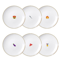 set of 6 dinner plates with emoji