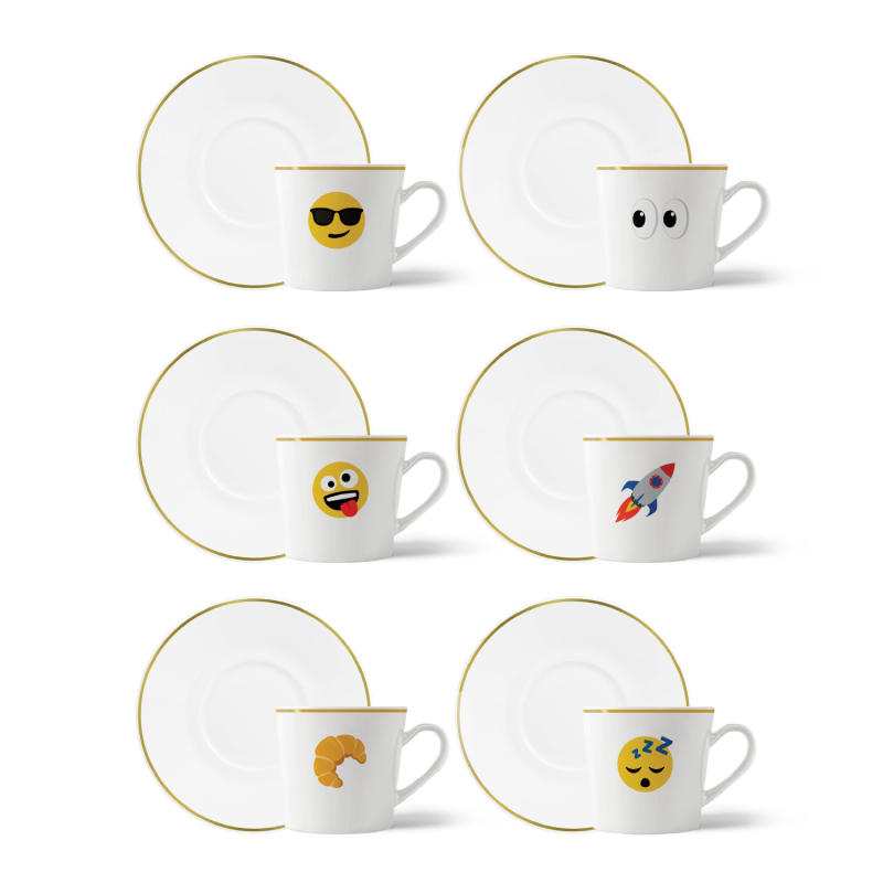 set of 6 expresso cups emoji and saucers