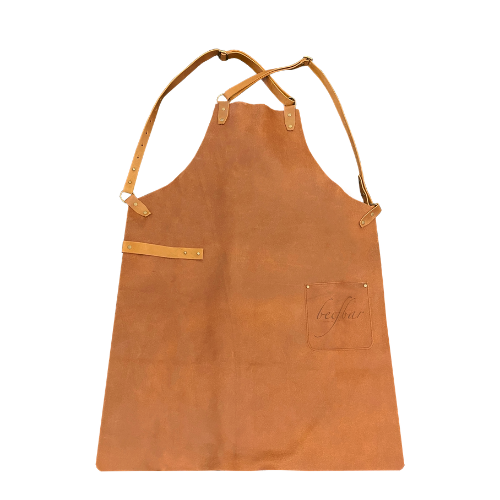 brown leather beefbar apron