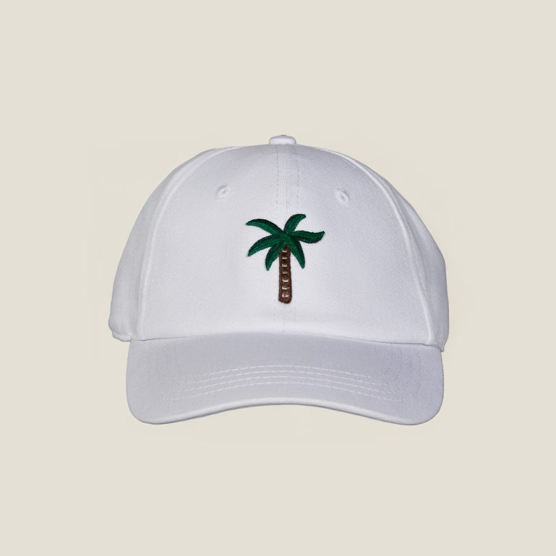 Palm tree caps white model Alberto Bresci Beefbar Giraudi fashion design emoji restaurant fun