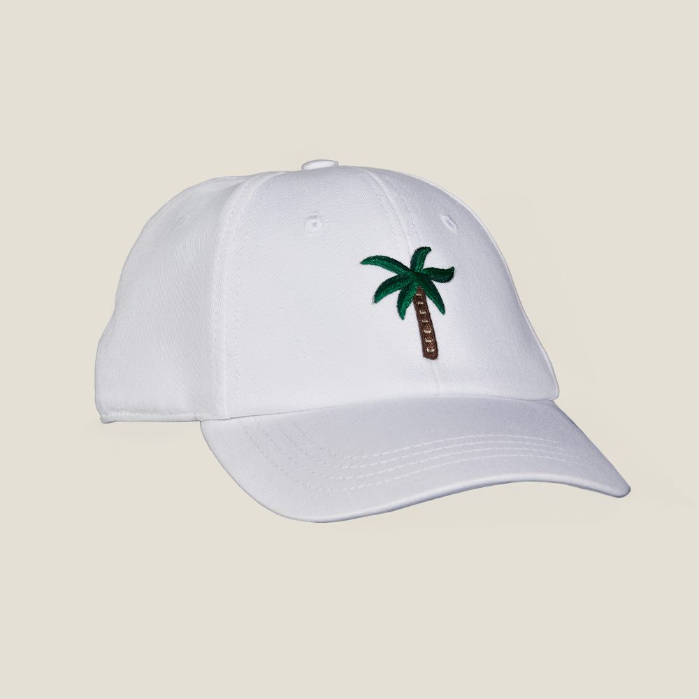 Palm tree caps white model Alberto Bresci Beefbar Giraudi fashion design emoji restaurant fun textile