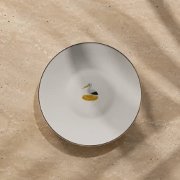 stork in a nest comporta emoji on a beefbar plate