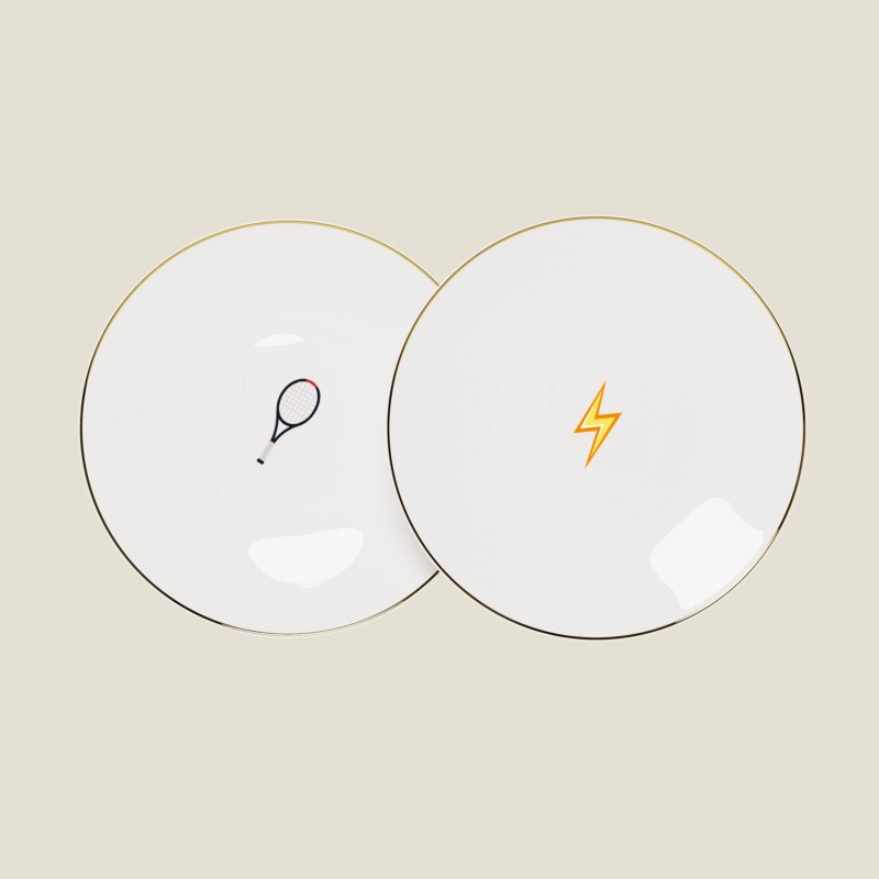 Beefbar x Bernardaud Belgrade set of 2 plates with tennis racket and lightning bolt emojis