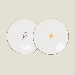 Beefbar x Bernardaud Belgrade set of 2 plates with tennis racket and lightning bolt emojis