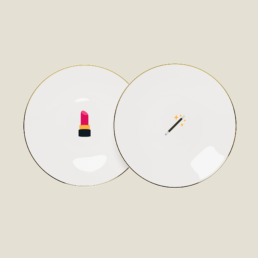 Set of 2 Beefbar x Bernardaud plates with lipstick and magic wand emojis