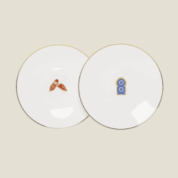 Set of 2 Beefbar x Bernardaud plates with babouche slippers and zellige window emojis